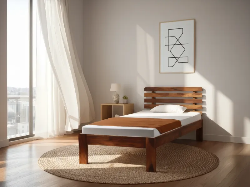 Alexa Solid Wood Single Bed with 4 Inches Mattress ( 78 x 36 Inches)